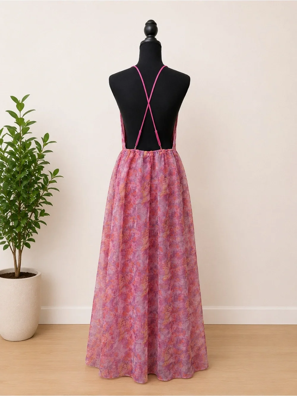 Lulus Pink Watercolor Open Back Maxi Dress Size M NWT Formal Prom Wedding Guest - Picture 4 of 5